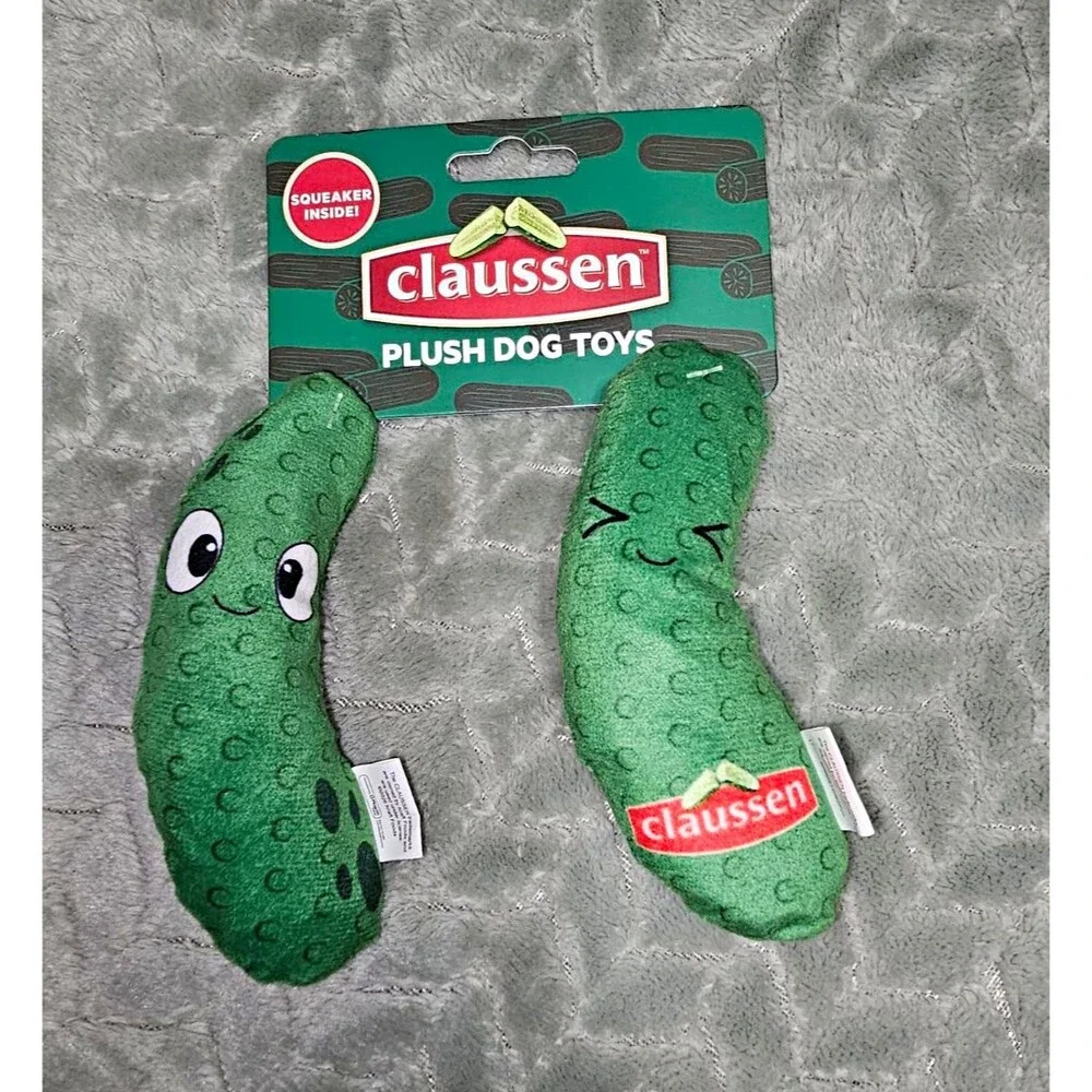 Claussen Pickle Plush Squeaky Stuffed Dog Toy Set, Small Dog, Polyester NWT